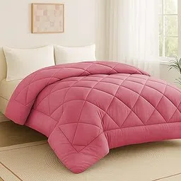 Homestan Microfiber Reversible 200 GSM AC Comforter Set Double Bed, Ultra Soft Quilt for Double Bed King Size for Cozy Sleep (Pink)-picture-29