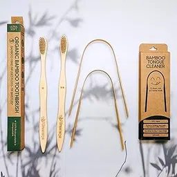 Combo | Organic Bamboo Toothbrush (Pack of 2) + Tongue Cleaner (Pack of 2) | Eco-Friendly, Biodegradable & Plastic-Free Oral Care Kit (Bamboo Adults Toothbrush -2 + Bamboo Tongue Cleaner -2)-picture-10