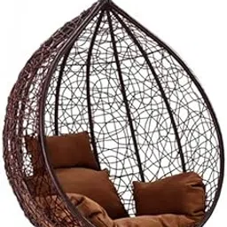 Hanging Swing Chair Without Stand Include Soft Fluffy Cushion - Hammock Chair, Egg Swing Chair for Balcony, Bedroom, Garden, Outdoor, Indoor, Terrace (Brown with Brown Cushions)-picture-51