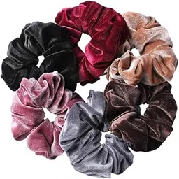 FAMEZA 6 Big Hair Scrunchies Velvet Elastics Large Hair Bobble Scrunchy Hair Bands Women Soft Hair Ties, 6 Colors set-picture-48