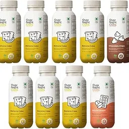 Overnight Oats with Vegan Protein | High Protein Oats Breakfast with Dietary Fibre | Just Add Milk | Ready in Minutes | No Preservatives | Banana Cake + Chocolate Chips + Mocha (Pack of 9, 50g Each) image 1