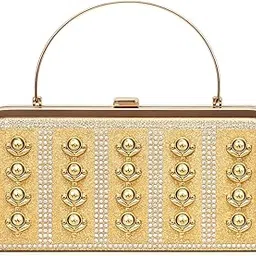 Luxury Golden Embellished Clutch Bag for Women, Elegant Party and Wedding Handbag with Metal Handle-image-76