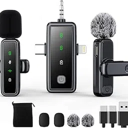 3 in 1 Wireless Lavalier Microphones for iPhone/Android/Camera, 2 Pack Mini Microphone LED Display Lapel Omnidirectional Mic with Mute/Reverb/Noise Reduction for TikTok/Podcast/Vlog Recording-picture-19