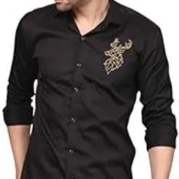 cresale Cotton Full Sleeves Spread Collar Regular Fit Deer Embroidery Shirt for Men Luxury Shirt-picture-35