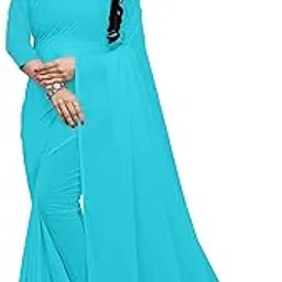 sidhidata Textile Women's Plain Solid Pure Georgette saree With Unstitched Blouse Piece (plain firozi 719__Sky Blue_Free Size)-picture-25