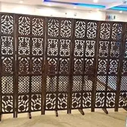 Wooden Room Divider Partition - Foldable Wood Screen Separator for Living Room, Bedroom, Office, Restaurant || Mixed Design, Brown (6 Panel with Stand)-image-14