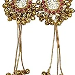 sajobhi Kashmiri Dangle Earrings, Gold-Toned with Stones, Beads and Ghungroo Bells-picture-38