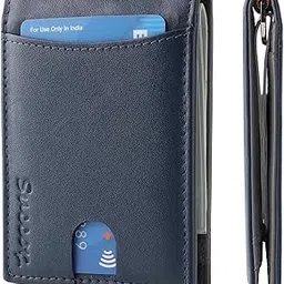 succor Genuine Leather Money Clip Wallet for Men, & Women – RFID Blocking Slim Front Pocket Wallet, Minimalist Bifold Credit Card Holder, Gents Small Travel Wallet (Blue Grey, 4x3 inch) image 1