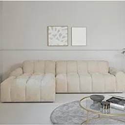 Modern Tufted L-Shaped Sectional Sofa, Cream Fabric, Cloud Bubble Design, Right/Left Chaise Cushioned Base, Sofa for Living Room, Bedroom, Hallway (Beige RHS)-picture-32