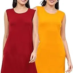 fleximaa Women's Cotton Plain Round Neck Sleeveless Maroon & Mustard Yellow Color Long Top 4XL Size - (Pack of 2)-picture-20