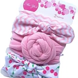 SYGA 3 Pcs Baby Headband, Fabric Rosebud, Butterfly Snail Stretchable HairBand for Newborn Infant Toddlers Kids 0-3 Year (Light Pink)-picture-18