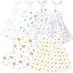 Kidbea® 100% Extra Soft Muslin Cotton Fabric Baby Girls Frock For Summer wear, Nightwear | Multipack Combo | Tiger, Space, Butterfly, Mickey, Cute Chick, Rainbow Print Size (0-3 Months to 9-12 Months)-image-62