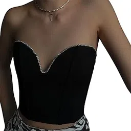 Women's Push Up Bustiers Corsets Strapless Sexy Boned Bustier Crop Top Off Shoulder Clubwear |B-Black |S-image-43