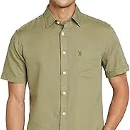 U.S. POLO ASSN. Men's Solid Cotton Linen Spread Collar Half Sleeve Shirts-image-99