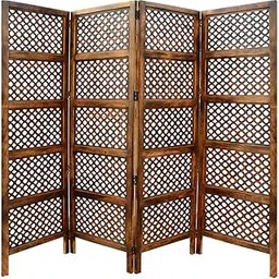 AMAZING STOCK Wooden Room Divider Partition Folding Privacy Screen Decorative Panel for Living Room, Bedroom, Hall, Makeup Studio & Pooja - Jali Design ~ Brown (4 Panel)-image-71