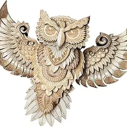 TRENDIVIBE Wood Owl Wall Decor Unique Animal Sculpture for Living Room Hotel Home Decor 30x23x35cm-picture-24
