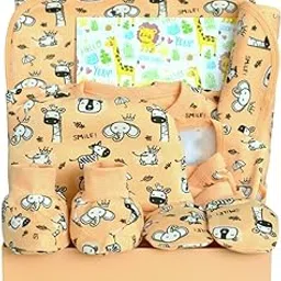 The Mom Store New Born Gift Box | Gift Hamper| Unisex Clothing Set | Infants Essentials | Baby Shower | for Baby Boy and Baby Girl | Sunset Safari, Pastel Orange | Preemie-picture-30