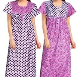 Permium Comb Cotton Long Half Sleeve Printed Nighty for Women-Multicolour-image-47