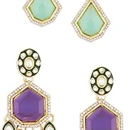 Set of 2 Purple Mint Green With Mere Meenakari Traditional Drop Earrings For Women-ZPFK18306-image-64