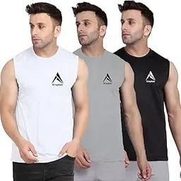 kroptee Stylish Men Cotton Casual Gym Vest (Pack of 3)-picture-17