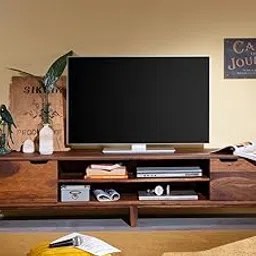 G Fine Furniture Wooden Entertainment Tv Unit for Living Room | Tv Stand/TV Cabinet with 2 Door & 2 Shelf Storage | Solid Wood Sheesham, Brown Finish-picture-10
