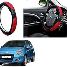 Universal Hub - Adinox Faux Leather Ring Type Car Steering Wheel Cover (Ultimate Black Red) for -Maruti Suzuki A-Star-image-54