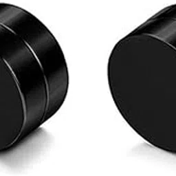 Medium Size Trending Black Round Shaped (8mm Size) Magnetic (Non Pierced) Metal Barbell Earring/Bali Stud For Men And Women(1pair) EARRING3-picture-51