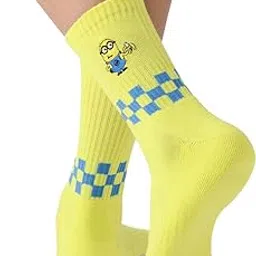 the souled store Souled Socks: Minions Men and Boys Yellow Embroidered Ankle Length Pull On Cotton Blend Socks-picture-52