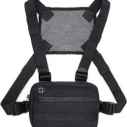 Men Chest Rig Vest Outdoor Harness Bag Hiking Pouch Shoulder Bag Black-image-6