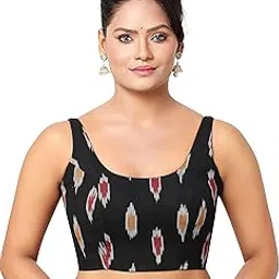 Cotton Ikat Print Padded Sleeveless Readymade Saree Blouse-image-30