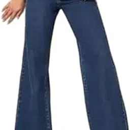 Women's High Waist Wide Leg Baggy Jeans, Dark Blue, Loose Fit-image-17