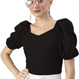 dream beauty fashion Women's Puff/Baloon Sleeves V-Neck Casual Top (Top-MG-2)-picture-34