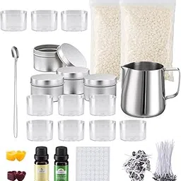 Eacam DIY Candle Making Kit supplies full set for beginners, including beeswax candle pot wicks candle dye wicks sticker candlestick wicks candles cans and spoon image 1