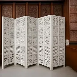 Traditional Wooden Room Divider | Partition Screen5 Panel – Decorative Separator Panel for Bedroom, Living Room & Balcony-image-0