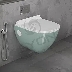 SYON Wall Mounted Rimless Toilet Commode with Soft Close Seat Cover | Space Saving Modern Western Toilet for Bathroom | Ceramic Wall Hung Commode (51 x 37 x 37 cm) (Olive Green)-image-27