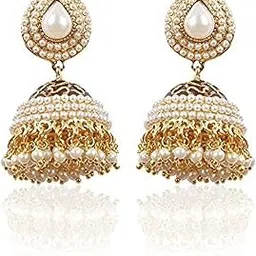 shining diva fashion Pearl Studded Traditional Jhumka Earrings For Women(White)(6822er)-picture-55