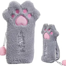 FunBlast Fur Pencil Pouch for Girls – Multi-Purpose Zipper Pouch Case for School Kids, Cute Cosmetic Pouch for Girls, Coin Pouch, Travel Pouch, Fur Pouches for School/Office (Grey)-picture-17