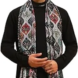 pashmoda Men Floral Sonata Royal Fine Soft Bamboo Fibre Stole, Multicoloured Design, Evening Wrap, Luxury Pashmina Style Scarf, Wrap, Sustainable and Natural Fabric (Size 28x80)-picture-17