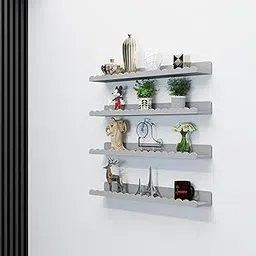 WooDinto Decorative Wall Mounted Floating Shelves – Set of 4 Scalloped Edge Display Racks for Living Room, Bedroom, Office – Engineered Wood Wall Shelf for Plants, Showpieces & Home Décor (Grey)-picture-26