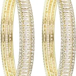 Stylish Alloy Metal Kada Set With Glittering American Diamond Stones For Women & Girls | Women Bangles Design | Ladies' Metal Kada | Jewelry, Bridal Look & Festivals - Pack Of 2 Kada-image-1