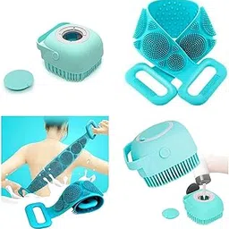 SAFERSKY 2 Pcs Combo Silicone Body Back Scrubber, Double Side Bathing Brush For Skin Deep Cleaning Massage, Exfoliating Belt For Shower, Dead Skin Removal Easy To Clean body Brush For Bathing, Silicone Body Scrubber And Bath Brush with Soap Dispenser, Bath Body Cleaning Belt, Body Cleaner Brush for bath Skin Brush Body Skin Bathing For Kids Men And Women (Multi Color)-image-10