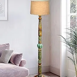 Homesake® Antique Wooden Floor Lamp Floor Lamps Night Lamp Shade Side Lamps Light Decoration for Home, Made in India Products (Beige, Algae Carving)-picture-10
