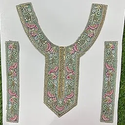 3 PC Kashmiri Hand Work Neck Patch Set for Suit & Kurti – Export Quality Thread Embroidery with Sequin Detailing.(Green)-picture-10