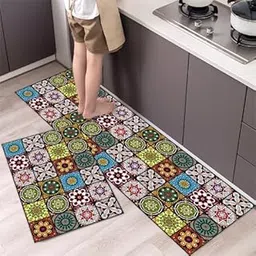 Whixant 2 pcs Kitchen Mat Set, Bohemian Oil Resistant Washable Floor Mat, Non Slip Standing Runner Rugs for Kitchen, Living Room, Bedroom, Office, Laundry (Multicolor, 40 * 60, 40 * 120 cm)-picture-11