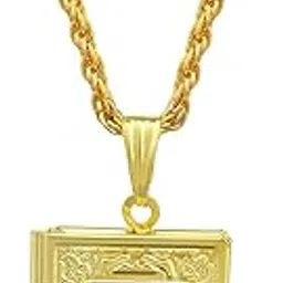 Gold Plated Front Mirror 3D Book Shape Openable Charm Photo Locket Chain Pendant Necklace Fashion Jewelry for Men Women-image-84