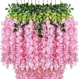 GT Gloptook Artificial Hanging Wisteria Flower Vine (Pink, Set of 6, 36.1 x 25.9 x 7.9 cm), Artificial Flora-picture-30