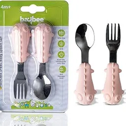Baybee Stainless Steel Baby Spoon Set for Baby Feeding, Non Toxic BPA Free Training Feeding Spoon & Fork Set, Food Grade Silicone Handle | Baby Feeding Spoons | Feeding Spoon Set for Toddlers (Pink)-picture-33