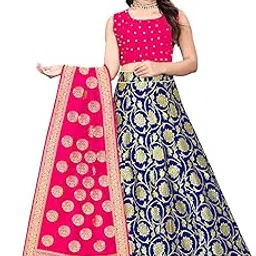tirupati enterprise Girl's Staylis Banarsi Jacquard Soft Silk Bridal Fully Stitched Lehanga Choli With Dupatta Set.-picture-43