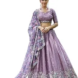 Lavender Semi Stitched Sequins Lehenga Choli with Dupatta-picture-17