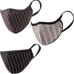 Touchstone super soft knitted cotton medium size face mask double layer Reusable Machine Washable for men, women (Pack of 3). Grey White Dark Navy Blue-picture-11